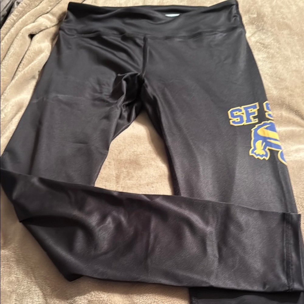 STATE Black Leggings with Yellow and Blue Logo